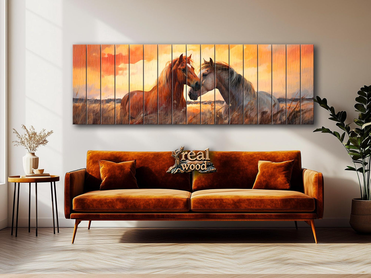 Wood Wall Art – Romantic Horse Couple Painting | Large Wooden Poster Decor
