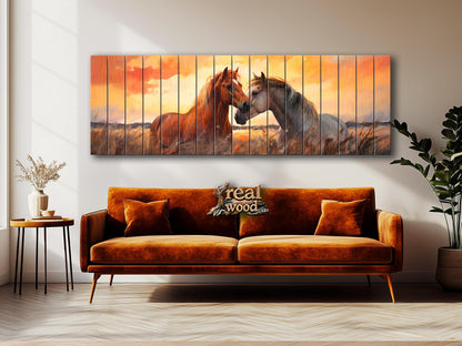 Wood Wall Art – Romantic Horse Couple Painting | Large Wooden Poster Decor