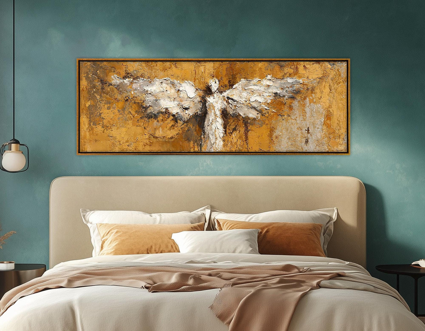 Abstract Angel Silhouette Canvas Print, Religious Wall Art, Christian Bedroom Wall Decor, Framed and Ready to Hang