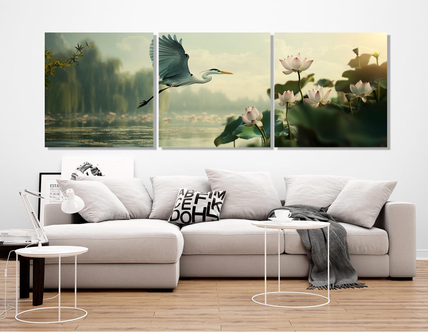 Flying Heron Canvas Print – Large Soft Colors Abstract Heron Painting | Ready to Hang