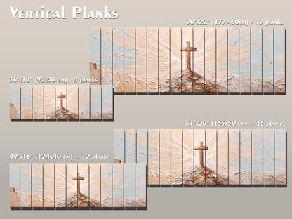 Wooden Cross on Mountain Peak Wood Print Wall Art, Religious Wall Decor