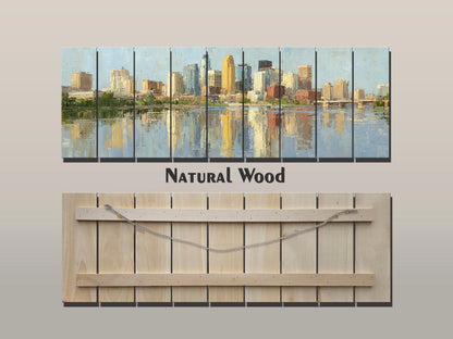 Minneapolis Skyline Wood Print – Rustic Wall Art | Panoramic Cityscape On Distressed Wood