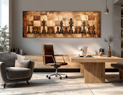 Chess Wall Art – Rustic Abstract Chess Canvas Print | Framed & Ready to Hang