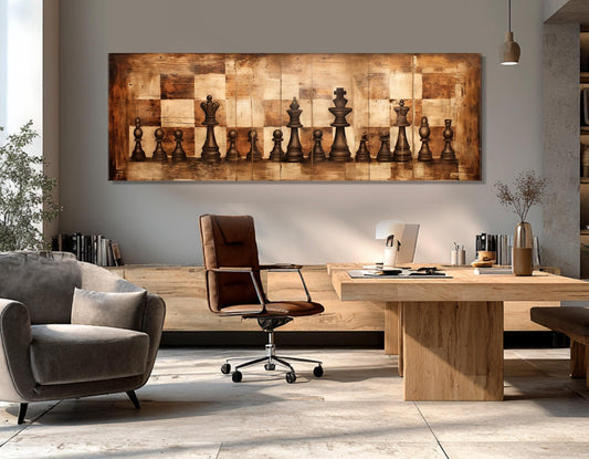 Chess Wall Art – Rustic Abstract Chess Canvas Print | Framed & Ready to Hang