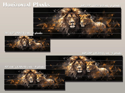 Lions and Lionesses in Love Printed On  Natural Wood – Animal Wall Decor