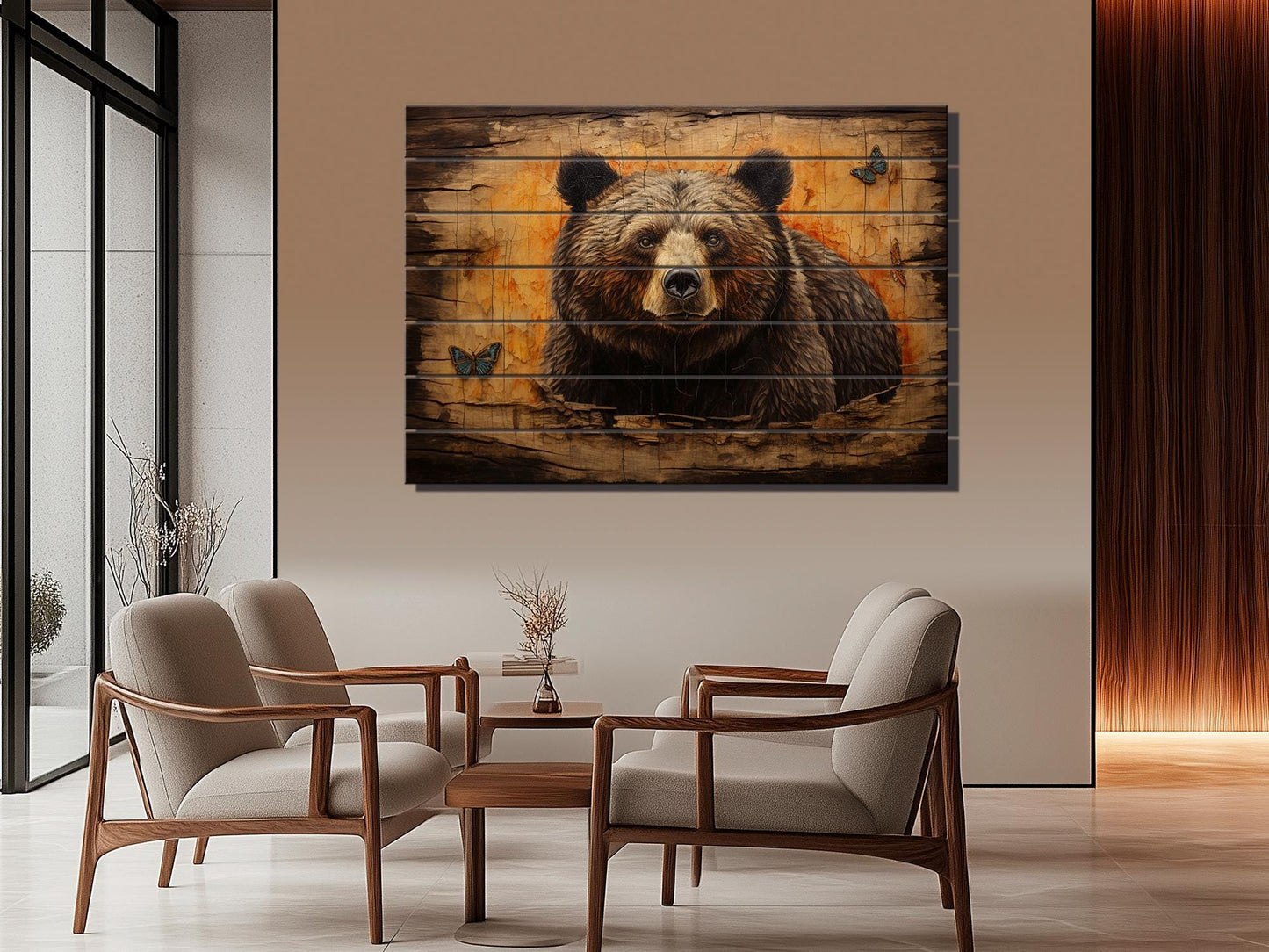 Rustic Grizzly Bear Print - Natural Wood Wall Art | Cabin Decor & Wildlife Artwork