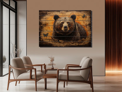Rustic Grizzly Bear Print - Natural Wood Wall Art | Cabin Decor & Wildlife Artwork