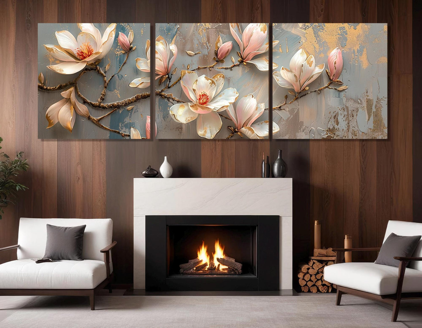 Magnolia Canvas Print – Large Floral Wall Art | Soft Pink Flower Painting, Ready to Hang