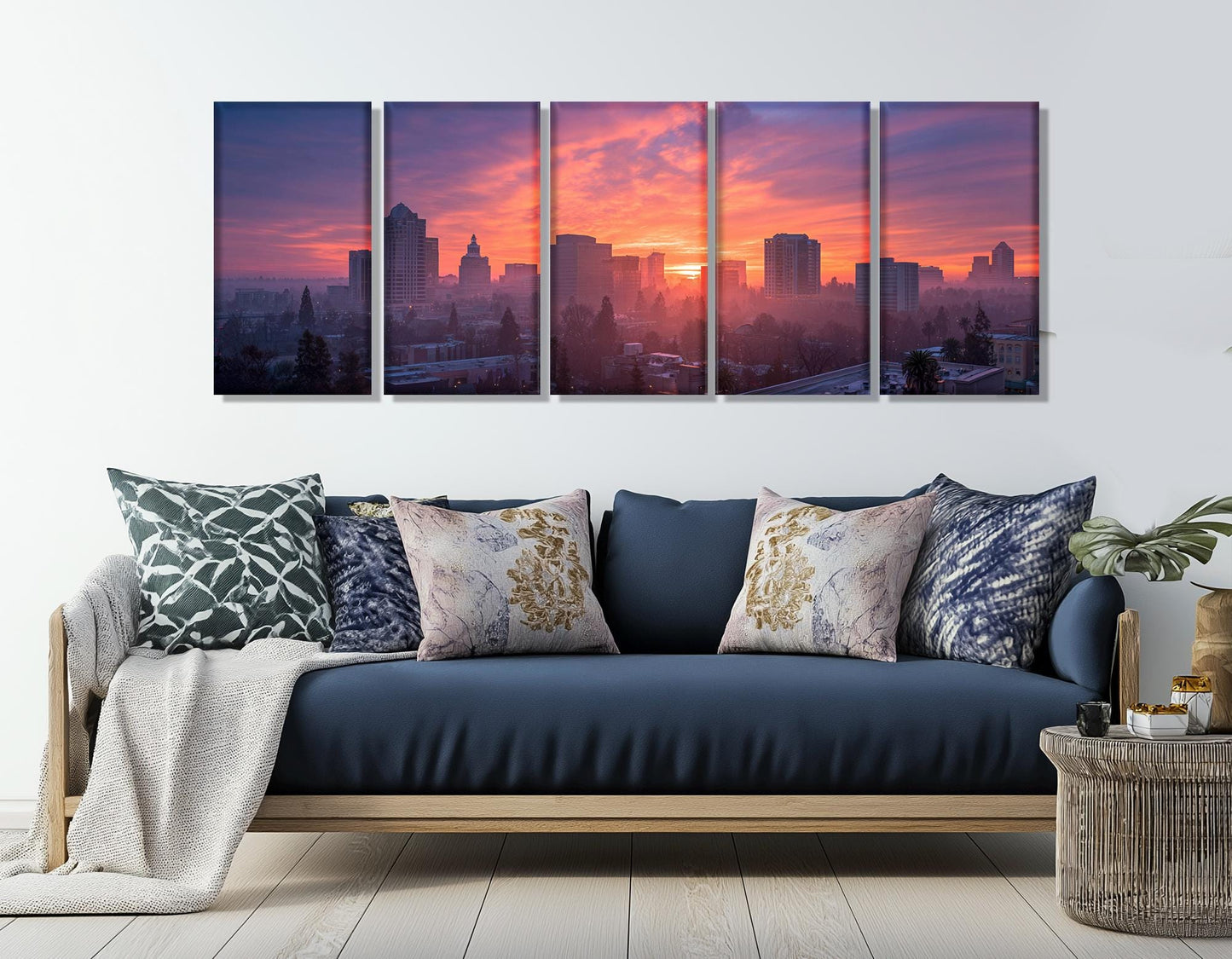 Sacramento Sunset Canvas Abstract Wall Art – Framed Canvas Print Ready to Hang