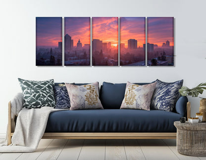 Sacramento Sunset Canvas Abstract Wall Art – Framed Canvas Print Ready to Hang