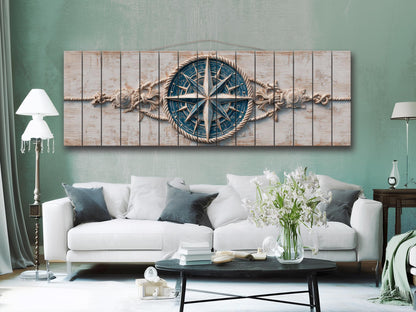 Compass Rose Wood Print – Nautical Wall Art | Rustic Coastal Decor with Anchor & Rope