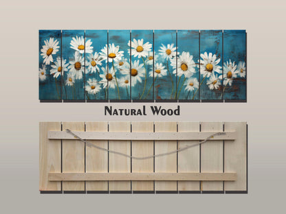 Rustic Daisy Flowers Printed on Natural Wood – Floral Wall Art