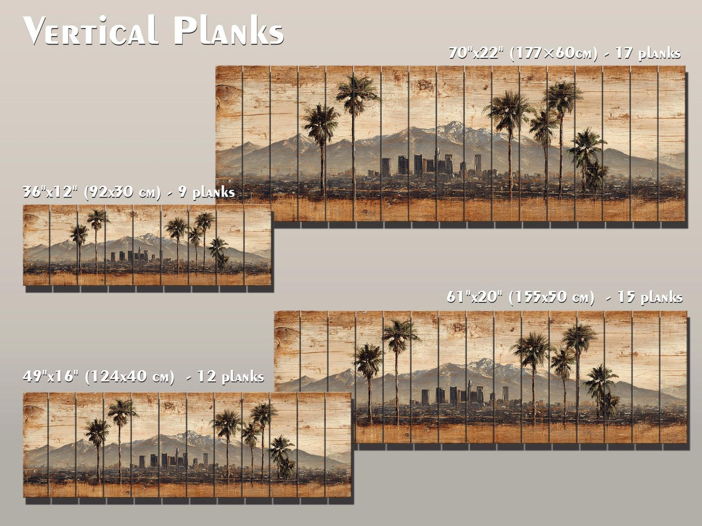 Los Angeles Wood Art - Rustic Wood Print With Palm Trees & Mountains | Farmhouse Wall Decor