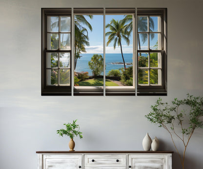 Waikiki Beach Canvas Print - Tropical Window Art | Framed Canvas Wall Art Ready to Hang