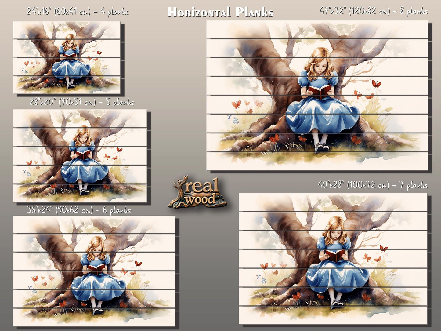 Alice in Wonderland Wood Print – Modern Kids Room Decor | Wood Wall Art Panel