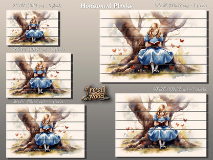 Alice in Wonderland Wood Print – Modern Kids Room Decor | Wood Wall Art Panel