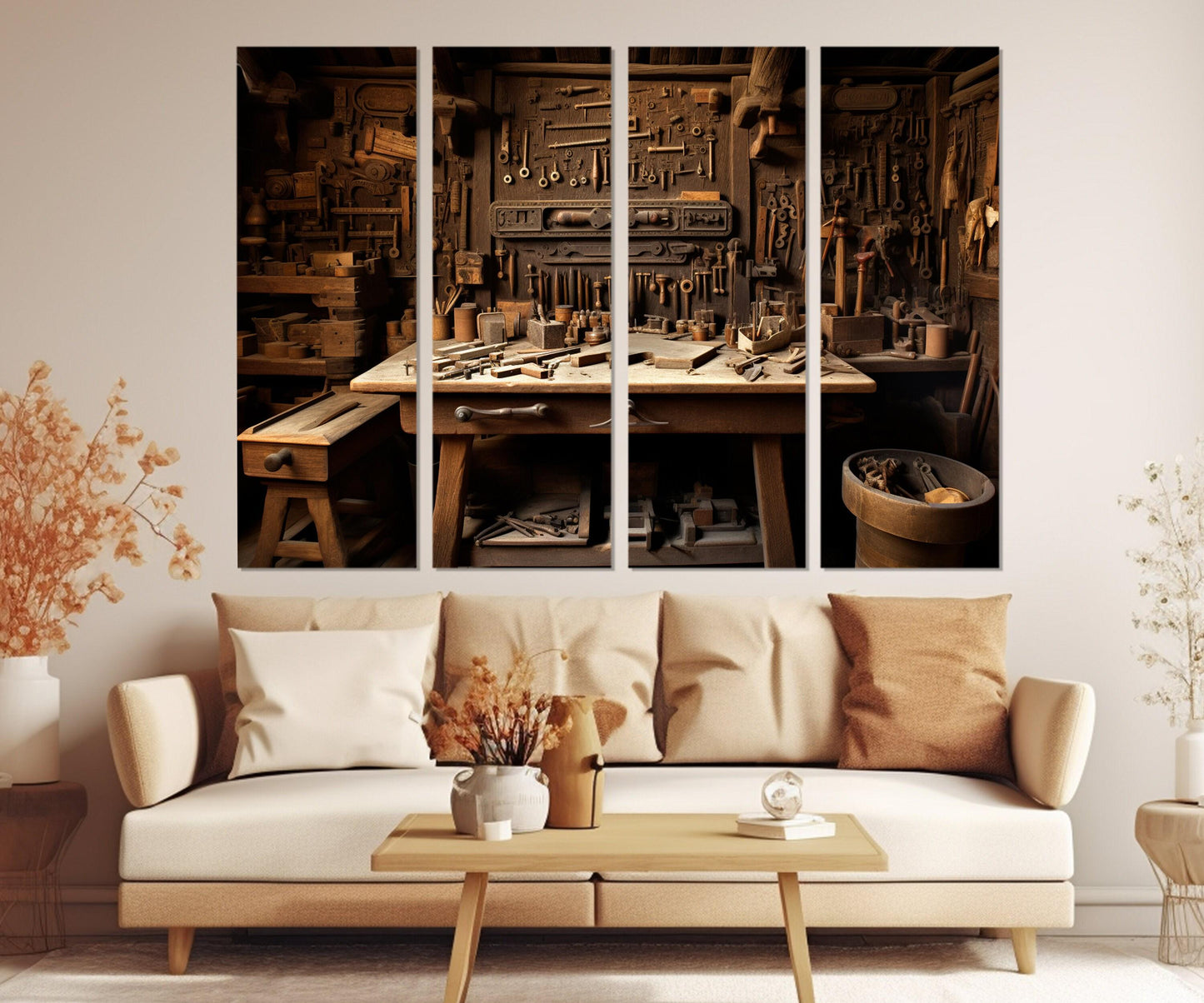 Woodworking Wall Art – Vintage Tools Print | Carpenter Gift | Framed Canvas Print