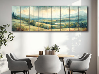 Rustic Wood Wall Art - Panoramic Natural Wood Print | Green Meadow Wooden Wall Decor
