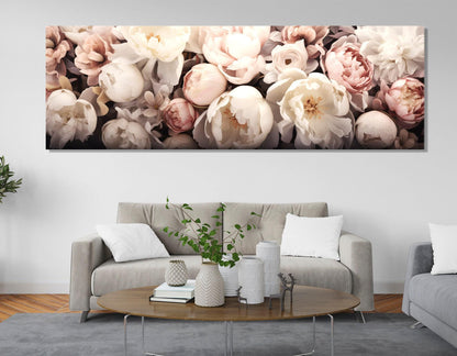 Peony Flower Canvas – Large Floral Wall Art | Panoramic Cotton Canvas Print
