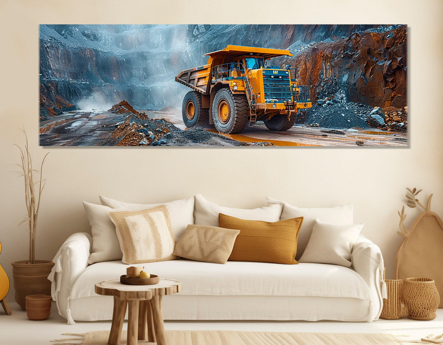 Yellow Dump Truck Canvas - Large Construction Wall Art | Framed Ready to Hang