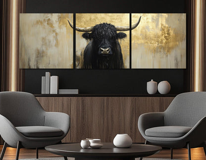 Highland Cattle Canvas - Large Scottish Cow Painting | Luxury Farmhouse Wall Art