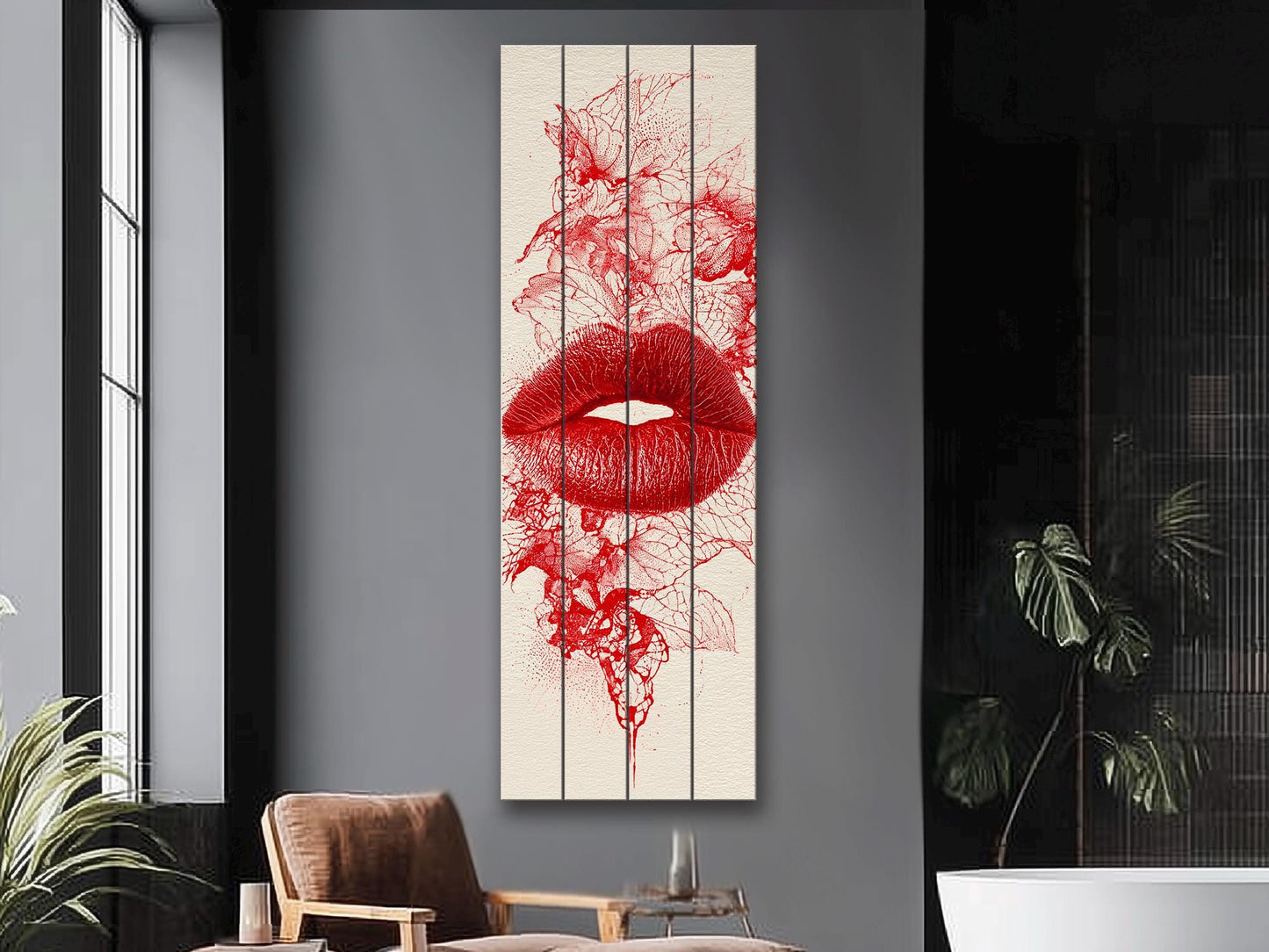 Red Lips Wall Art – Romantic Wall Decor | Modern Passion Art On Wood