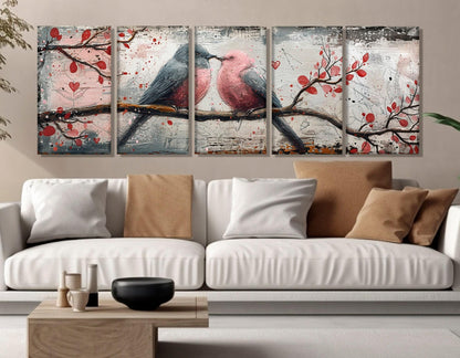 Abstract Birds Canvas Print - Romantic Wall Decor | Framed & Ready to Hang