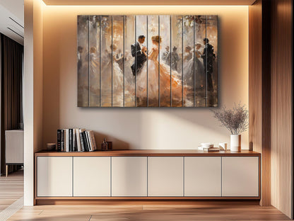 Rustic Wood Wall Art – Vintage Ballroom Dancing Couple Painting on Wood Planks