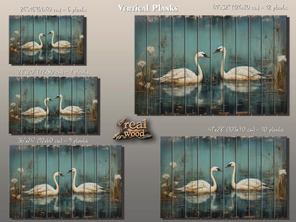 Rustic Swan Art Printed on Wood, Love Wall Art, Swans in Love Painting, Anniversary Gift, Romantic Gift, Bedroom Decor