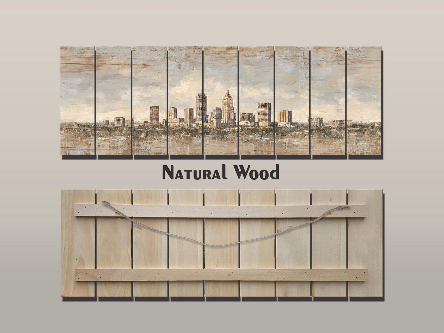 Indianapolis Skyline Wood Print – Rustic Wood Art | Beige Sunlight Painting