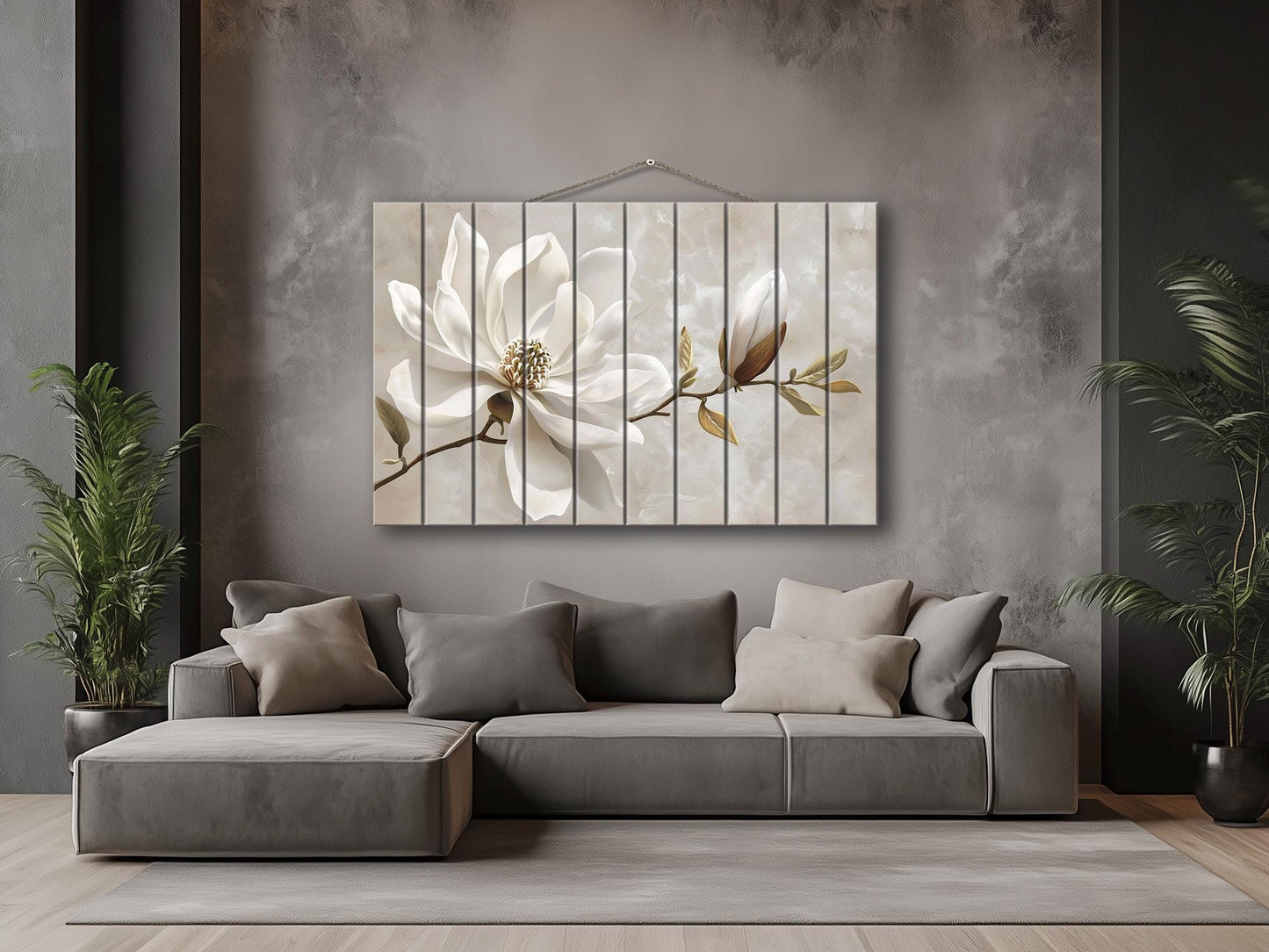 Wood Wall Art – Magnolia Flower Print | Natural Wood Decor, Modern Floral Painting