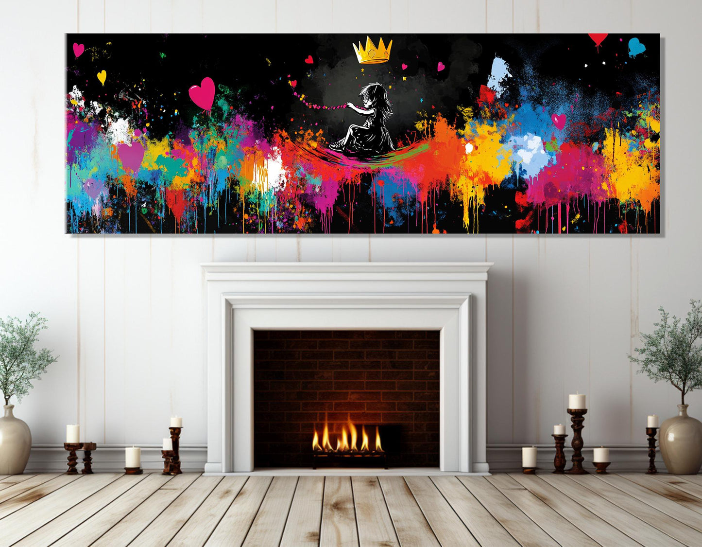 Abstract Hearts Canvas Print – Banksy Style Graffiti Wall Art | Framed & Ready to Hang
