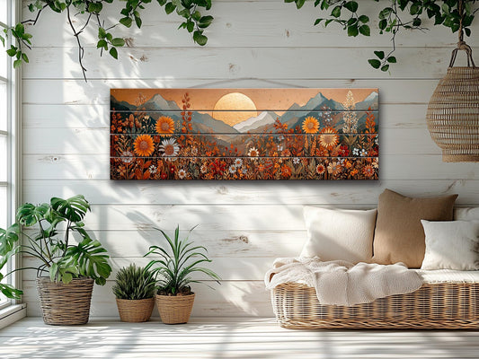 Wood Landscape Print – Earthy Wildflower Art | Rustic Wall Decor on Wood Panel