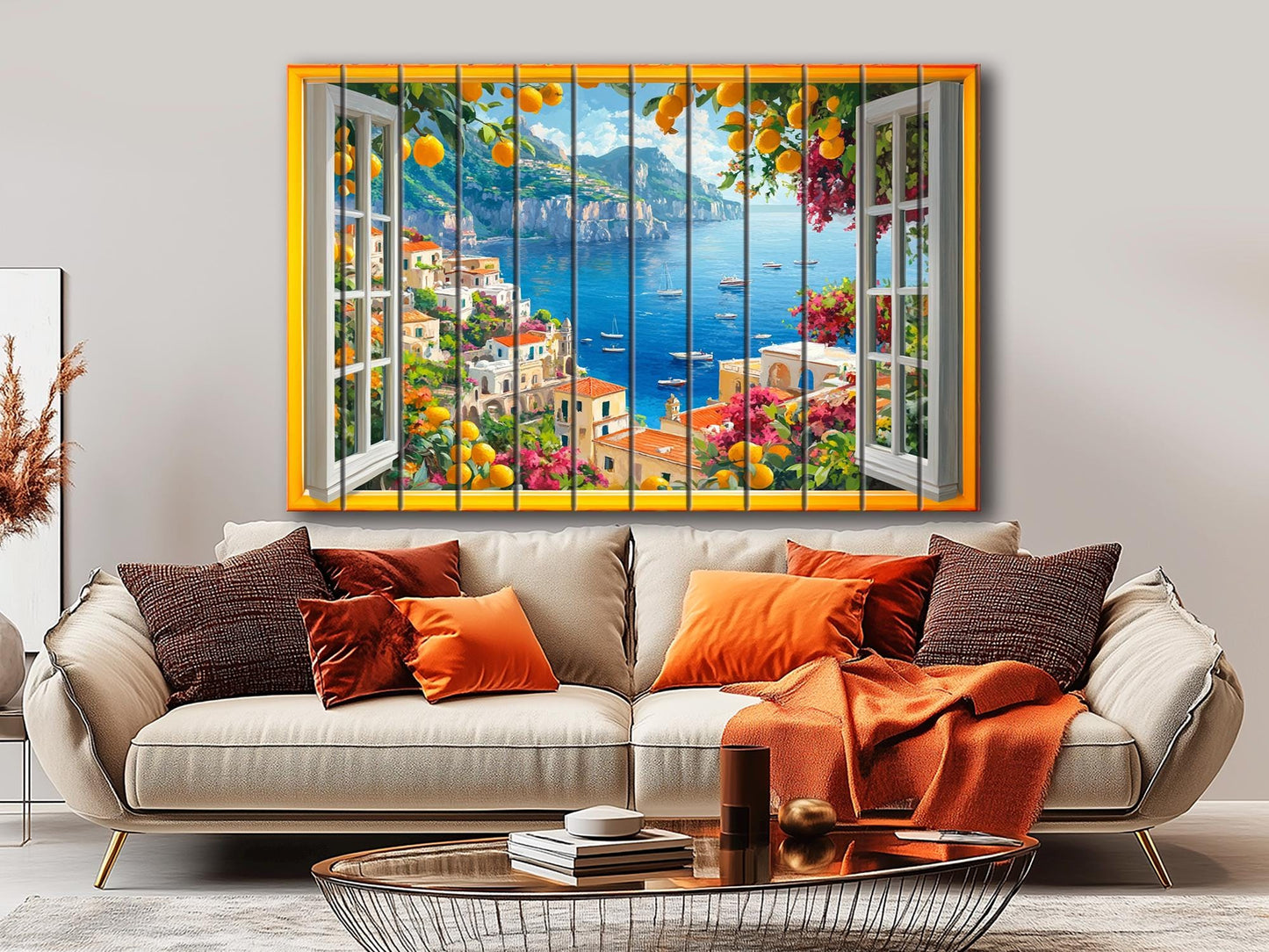 Amalfi Coast Wall Art - Rustic Wood Plank Artwork With Window View Print
