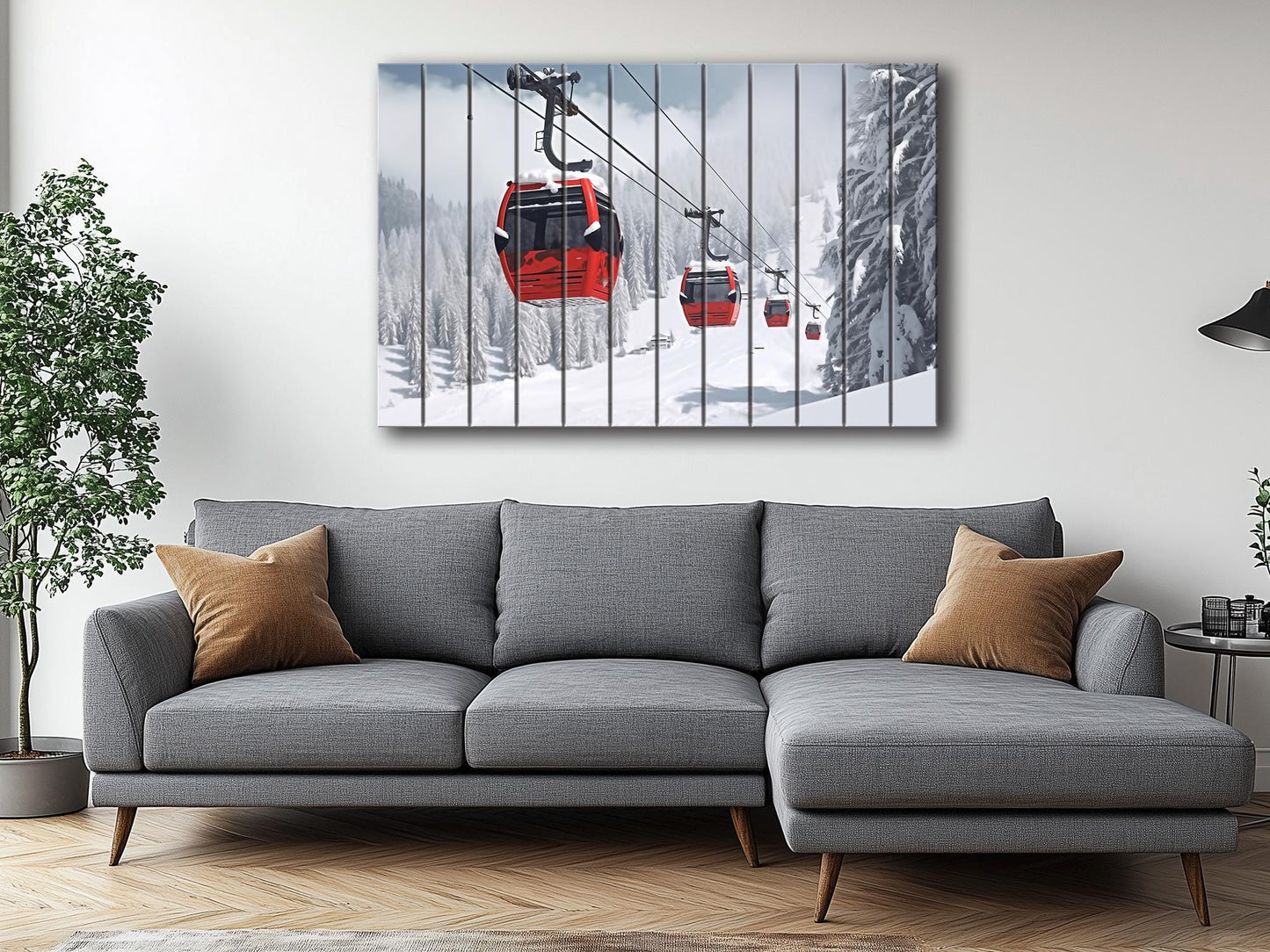 Winter Landscape Wood Print – Rustic Ski Lift Poster | Cozy Wood Wall Art