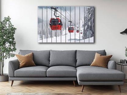 Winter Landscape Wood Print – Rustic Ski Lift Poster | Cozy Wood Wall Art