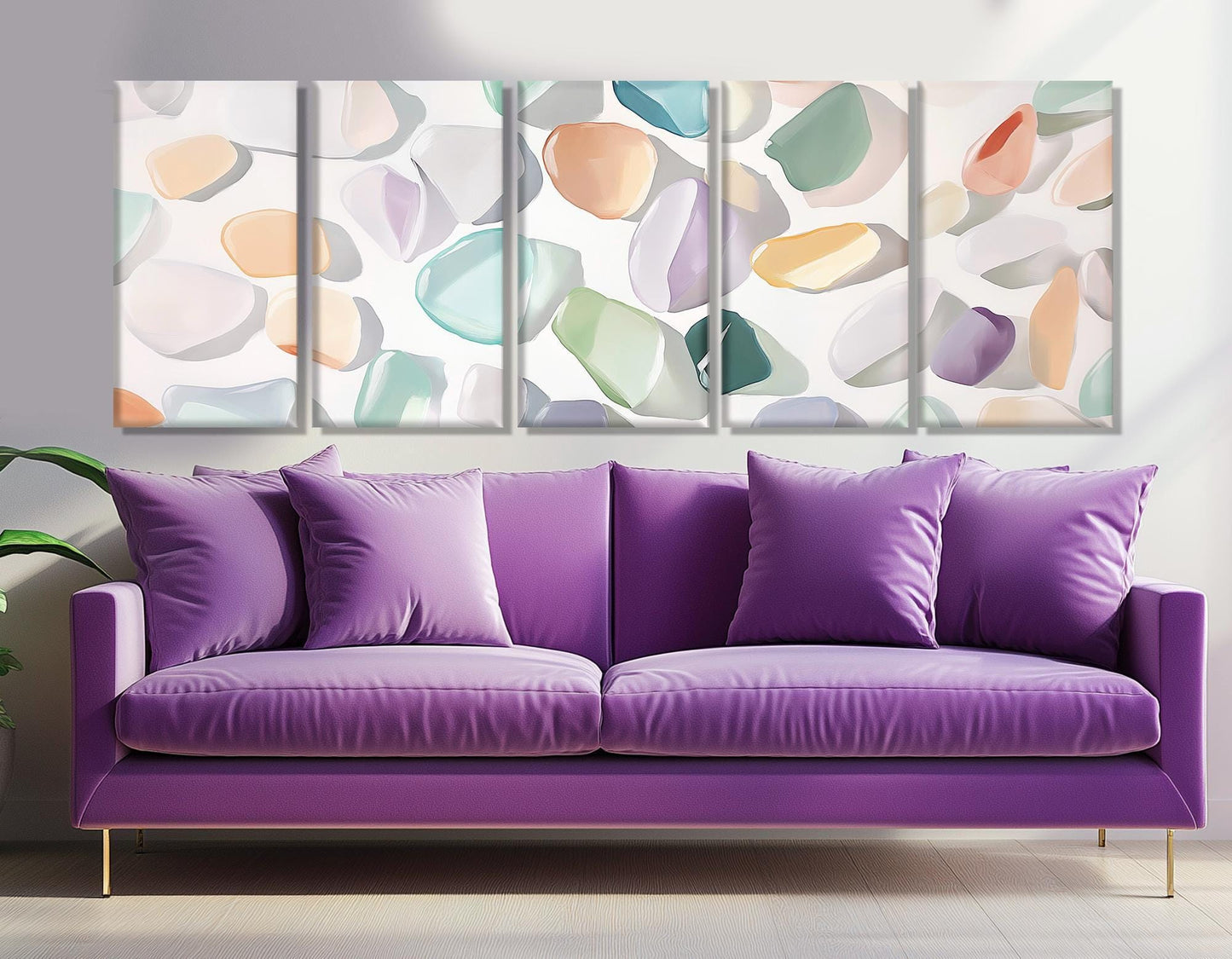 Watercolor Sea Glass Canvas Print, Soft Tones Beach Glass Panoramic Poster, Minimalist  Wall Art, Sea Vibes Wall Art, Framed & Ready to Hang