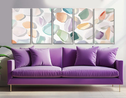 Watercolor Sea Glass Canvas Print, Soft Tones Beach Glass Panoramic Poster, Minimalist  Wall Art, Sea Vibes Wall Art, Framed & Ready to Hang