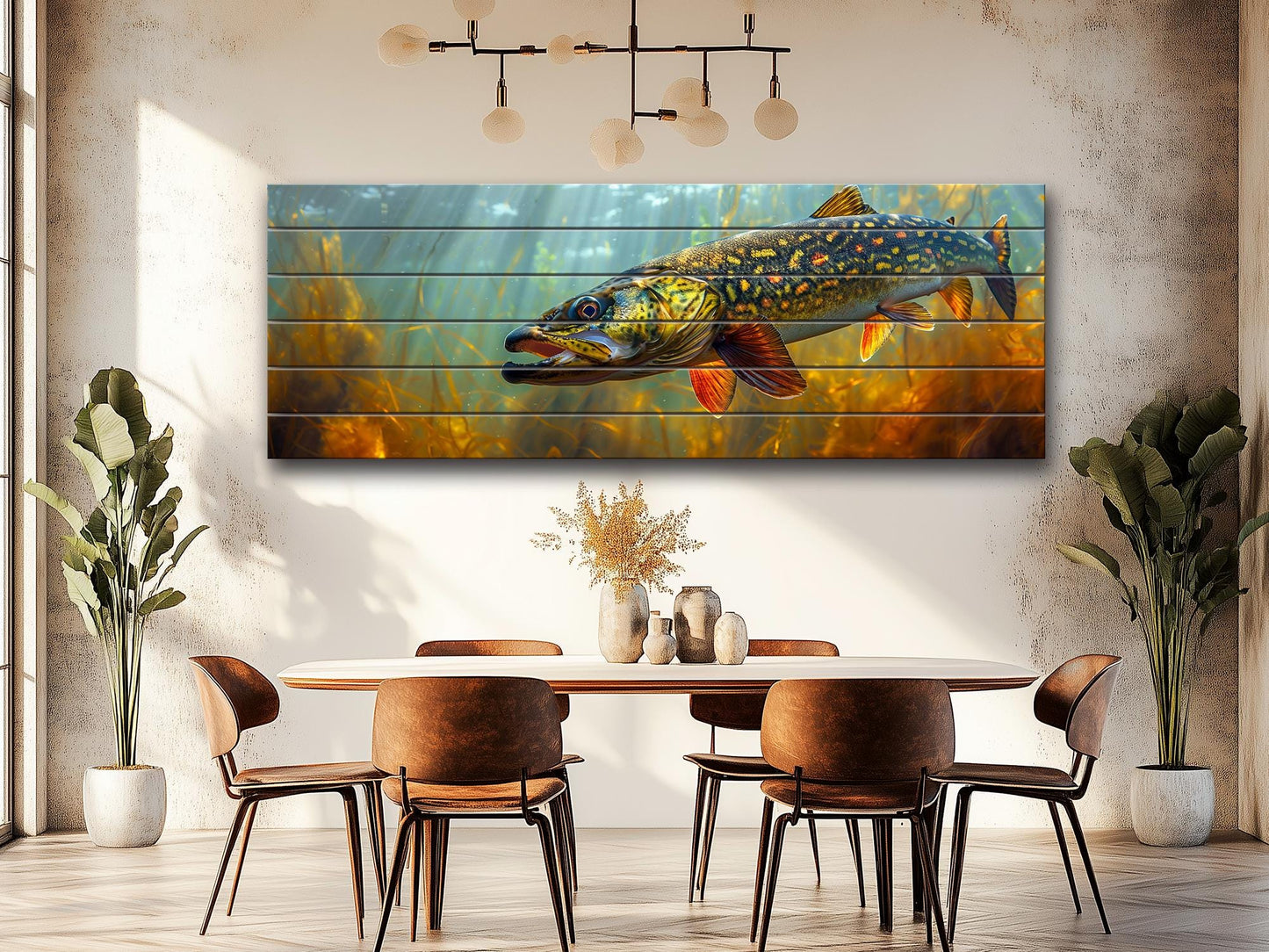 Northern Pike Wall Art – Rustic Fishing Wall Decor on Natural Wood Planks