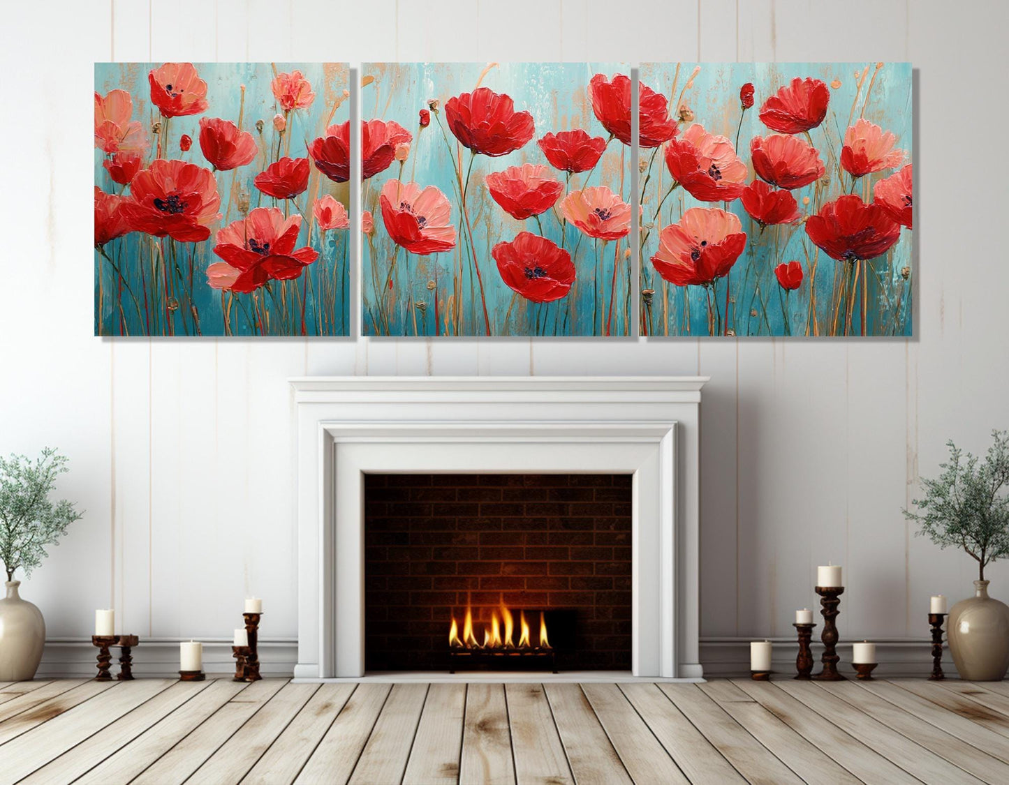 Field of Poppies Swaying in a Summer Breeze Canvas Print, Floral Wall Decor, Framed and Ready to Hang