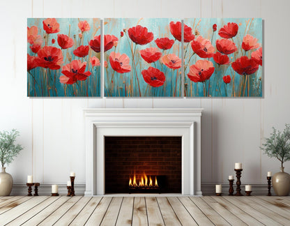 Field of Poppies Swaying in a Summer Breeze Canvas Print, Floral Wall Decor, Framed and Ready to Hang