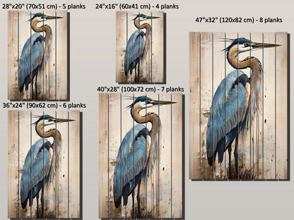 Heron Print on Natural Wood – Oil Painting Style Rustic Cabin Wall Art