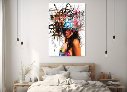 Abstract Graffiti Painting – Framed Canvas Art | Woman Portrait Poster Ready to Hang