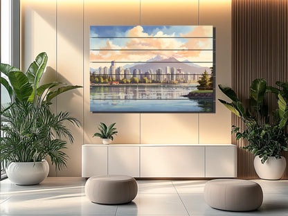 Wooden Wall Art - Rustic Vancouver Skyline Art | Canadian Wood Print Decor