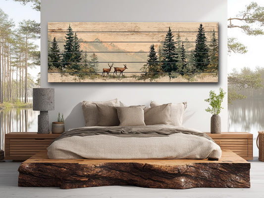 Rustic Hunting Wall Art – Deer Wood Print on Natural Grain Wooden Wall Decor