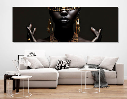 African Woman Canvas – Gold Jewelry Painting | Framed Canvas Print Ready to Hang