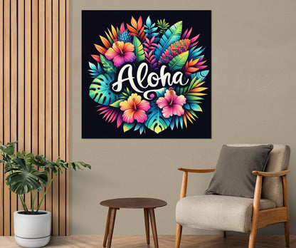 Aloha Wall Art, Colorful Hawaii Sign Canvas Print, Framed and Ready to Hang