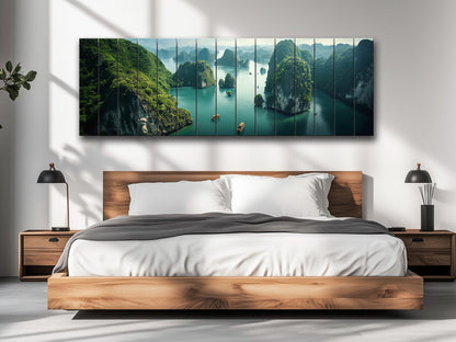 Vietnam Wood Wall Art – Large Hạ Long Bay Decor | Rustic Wood Wall Print