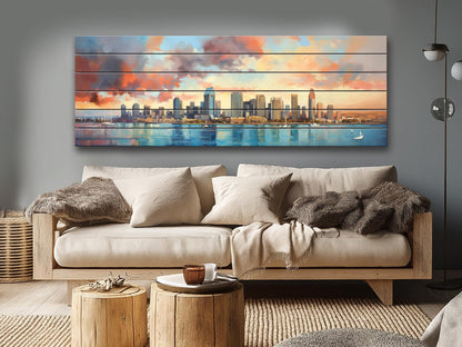 San Diego Wood Art – Rustic Wooden City Skyline Wall Decor | Abstract Wood Painting