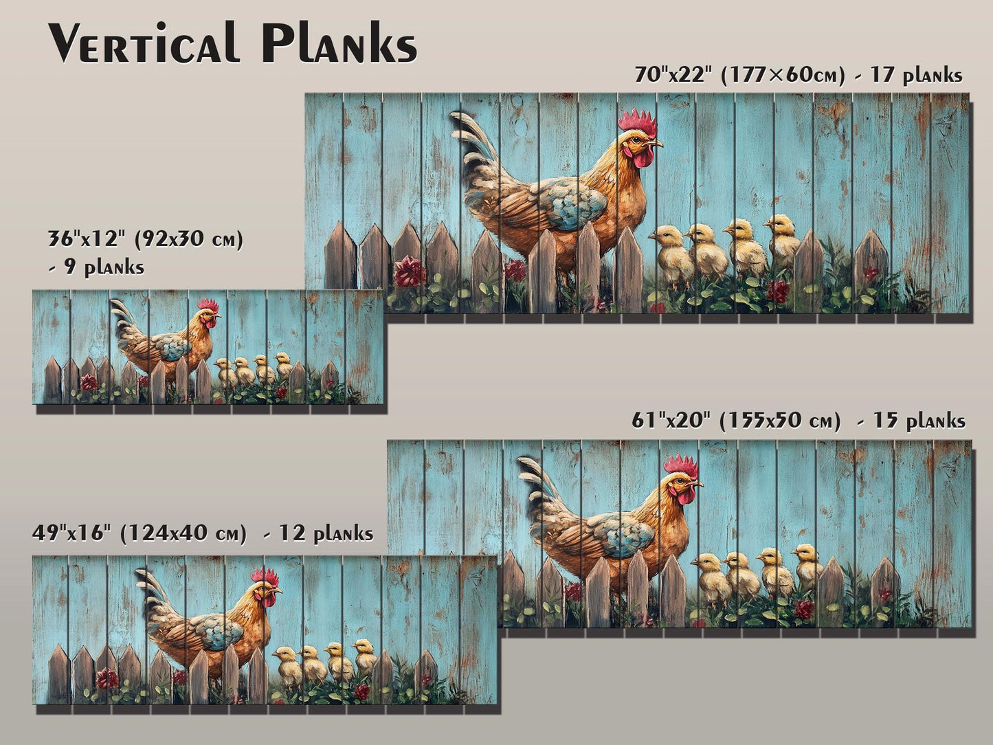 Rustic Wood Wall Art - Hen with Chicks Print on Natural Wood, Farmhouse Painting, Chicken Farm Decor, Chicken Coop Farmhouse Wall Decor